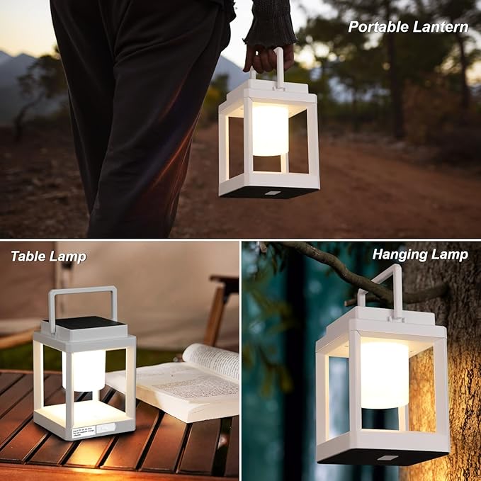 Solar Lantern Outdoor Table Lamp: Portable Waterproof LED Light - Hanging Solar Lamp Rechargeable Lights for Patio Camping