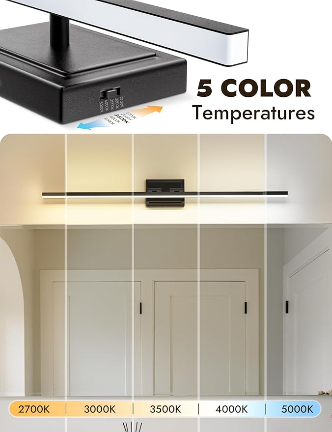 NIORSUN 39.4 Inch Modern Bathroom Light Fixture, 24W 5CCT Dimmable LED Black Bathroom Vanity Lights Over Mirror, Vanity Lights for Bathrooms Restroom Mirror- ETL Certified