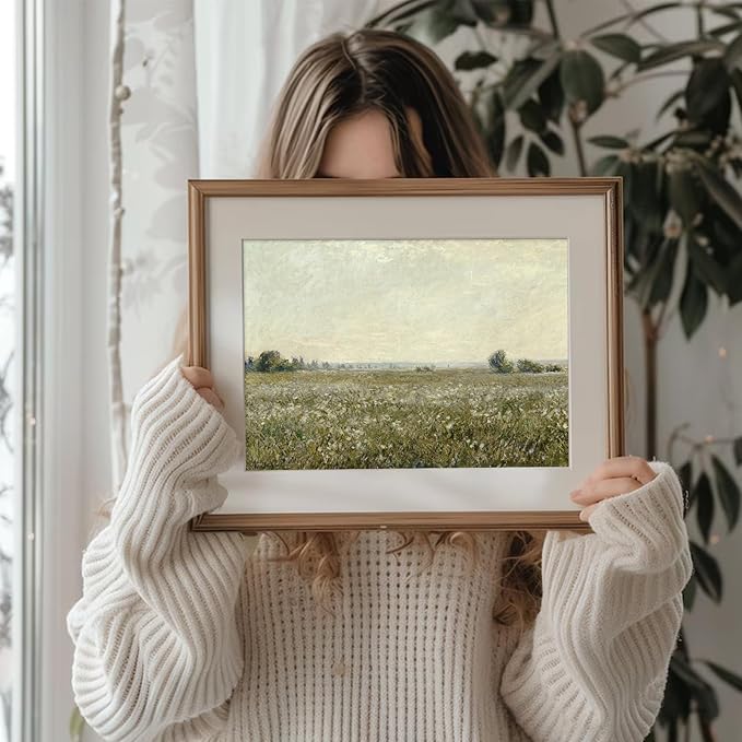 uniro Vintage Landscape Wall Art Prints, Bedroom Living Room Wall Painting Canvas Prints Soft Green Landscape Oil Painting, Rustic Spring Wall Decor, Vintage Art Pictures for Bathroom Office Gallery Farmhouse Wall Decor( 8" x 10"-UNFRAMED)