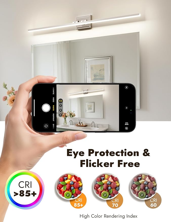 NIORSUN 48 Inch Modern Bathroom Light Fixture, 30W 5CCT Dimmable LED Chrome Bathroom Vanity Lights Over Mirror, Vanity Lights for Bathrooms Restroom Mirror- ETL Certified