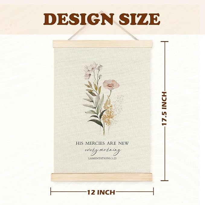 Supwhd Christian Wall Decor for Bedroom Living Room Office, His Mercies are New Every Morning Christian Wall Art Framed 12x16