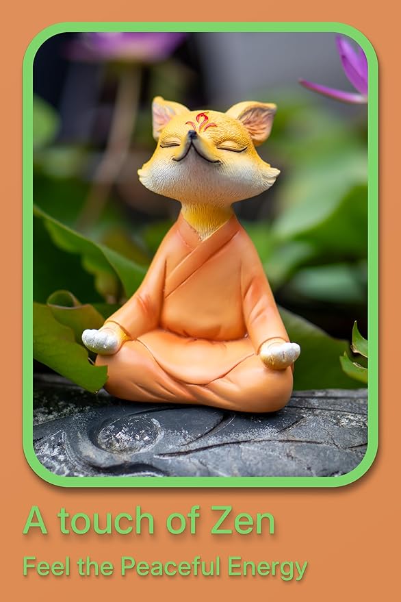 Zen Fox Figurine — Meditating Fox Buddha Statue for Home Decor, Living Room, Yoga & Meditation Accent, Shelf, Table, Desk Decor, Outdoor Garden Decor, Gifts for Women