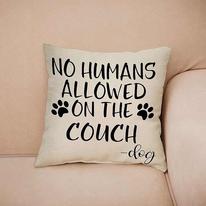No Humans Allowed on The Couch Dog Paw Pattern Decorative Throw Pillow Cover, Dog Lover Gifts Funny Cushion Case Decor Sign, Farmhouse Home Pillowcase Decorations for Sofa Couch 16 x 16