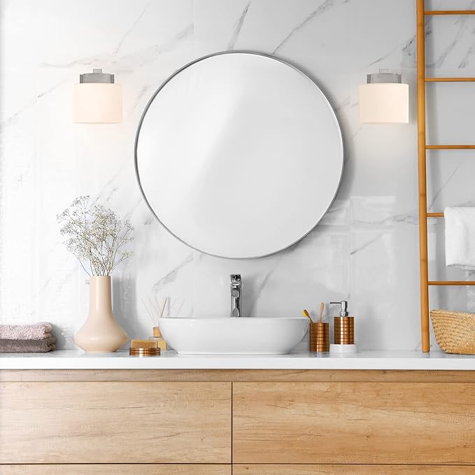 Dove Creek Wall Light Sconce, Satin Nickel Finish, Frosted Glass, Dimmable, for Hallway, Bathroom, Foyer, Bedroom – Design House, 577981