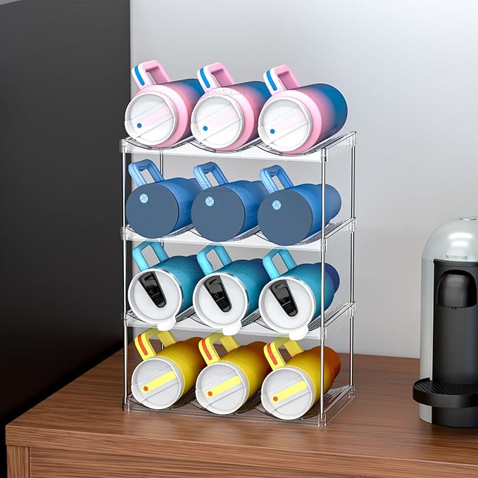 Yieach 4 Tier Stackable Water Bottle Organizer for Kitchen Cabinets,Countertop,Large Compartment Water Bottle Storage Rack for 40oz Yeti,Stanley Cup,Waterbottle and Other Tumbler Organizer,Wine Rack