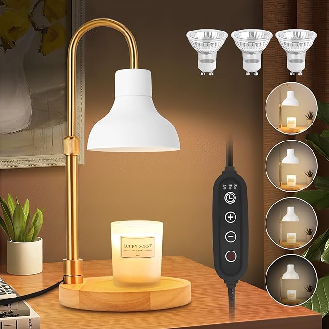 Candle Warmer Lamp with Timer & Dimmer, Adjustable Height Electric Candle Warmer with 3 Bulbs,Compatible with All Size Scented Candles, Wax Melt Warmer for Bedroom,Home Decor House Warming Gifts