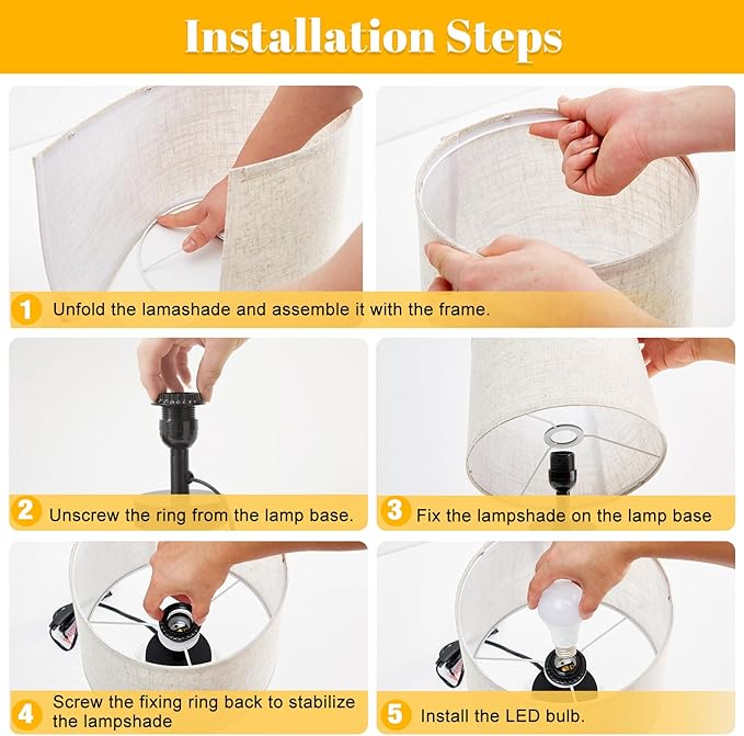 GyroVu Table Lamp Set, Fillable Table Lamp with Clear Glass Nightstand Lamp Set of 2 Beside Lamp for Living Room Bedrooms Office Bulbs Included(Oat Lampshade)