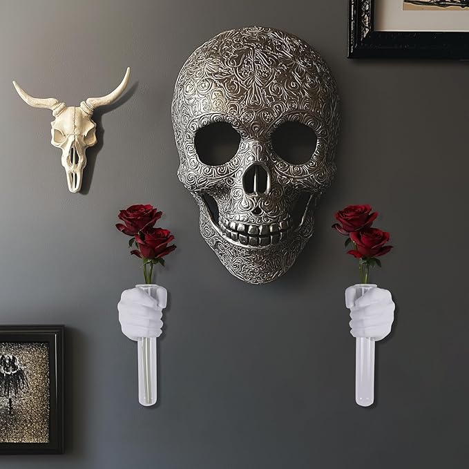 2 Pieces Wall Sculptures, Hands Vase Home Decor, Wall Mount Art Sculpture, Unique Wall Art Statue, Funky Flower Vase Decorations, Modern Eclectic Hanging Decor,Hands Statue (White)