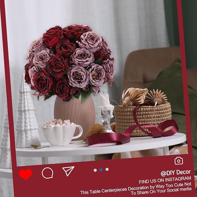 Geosar 8 Bundles Artificial Peonies Flowers Fake Silk Peony Bouquet Faux Peonies Flowers Bulk for Decoration Vase Florals Arrangements Wedding Party Table (Wine Red,Gray)