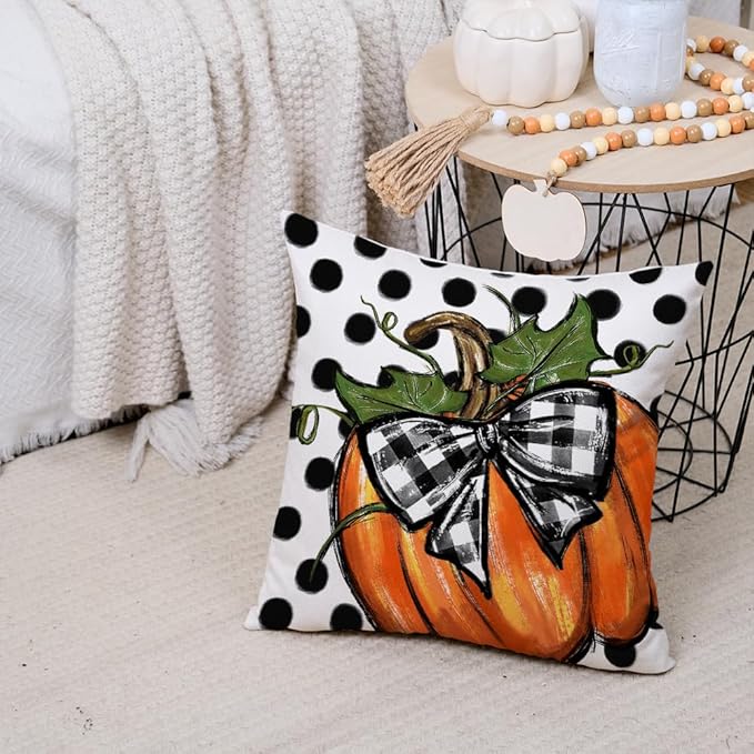 AACORS Fall Throw Pillow Cover 20x20 Inch Polka Dots Pumpkin Decor Autumn Farmhouse Seasonal Pillow Case Decoration for Home Sofa Couch AA279-20