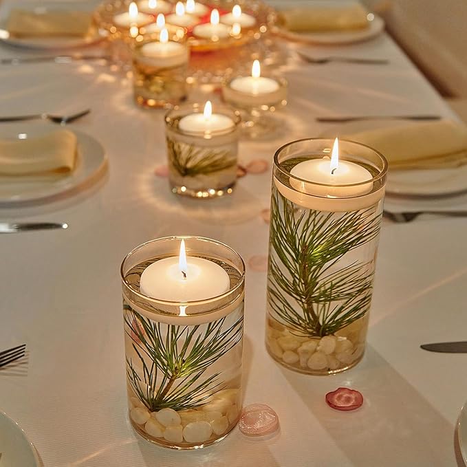 Set of 24, 3-inch Floating Candles, White Smoke-Free and odorless, Burning continuously for 8-9 Hours, Suitable for Valentine's Day, Weddings, Holidays, Home Decoration