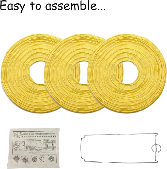 Handmade Decorative Chinese Japanese Hanging Paper Lanterns 24pcs Assorted Sizes 6", 8", 10", 12" Mixture Colors Decoration for Home, Weddings and Parties Lanterns (All Yellow)