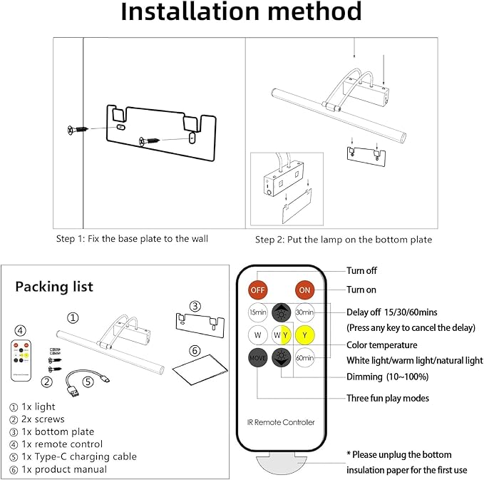 Picture Lights for Wall,16.14 inch Art Lighting for Paintings Wireless,5000mAh Gallery Lights for Rechargeable,3CCT Dimmable & Timer Cordless Frame Light for Paintings,Canvas,Portrait,Gold