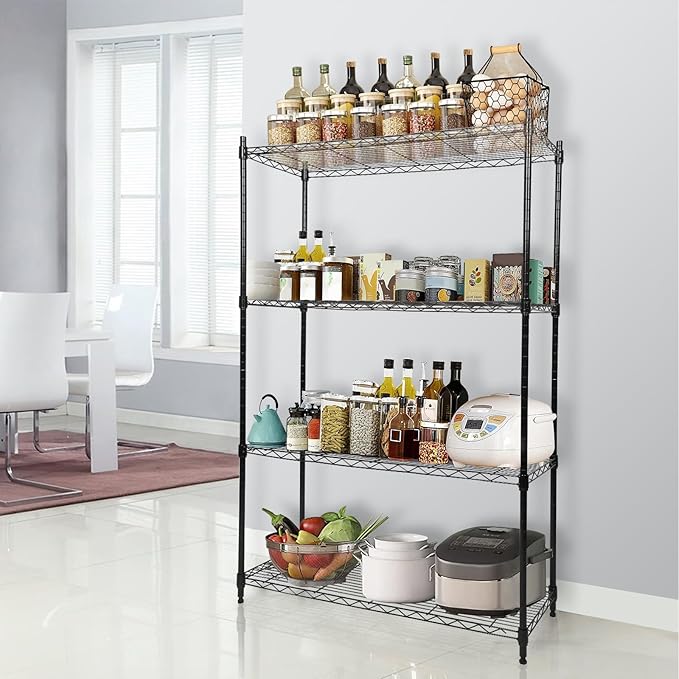 Whitmor 4 Tier Storage Shelving, Heavy Duty with Wheels, Adjustable Steel Organizer Wire Rack, 400 lbs Capacity per Shelf, Max 1600 lbs Total for Garage, Kitchen, Plant, 36" L x 14" W x 54" H, Black