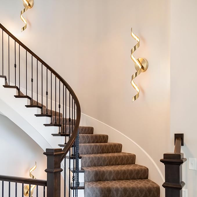 Dimmable Gold Bathroom Light Fixtures, 24 inch Spiral Design Modern LED Bathroom Vanity Lights Over Mirror, 15W Wall Light Fixtures for Living Room 3000K Warm Light