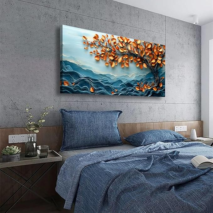 Tree of Life Pictures Canvas Wall Art for Living room Office Bedroom Wall Decor, Withered Leaves Wall Art Print Paintings Modern Autumn Yellow Scenery Artwork Waterproof Ready to Hang-20x40inch