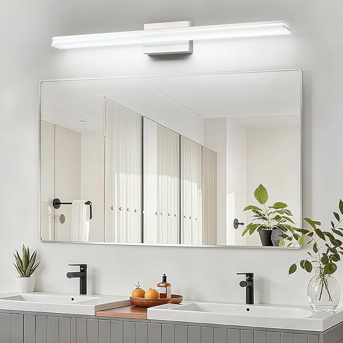 SineRise 40-Inch LED Modern Bathroom Vanity Light Bar, Chrome Modern Acrylic Bathroom Wall Lighting Fixtures Over Mirror (Cool White 6000K)