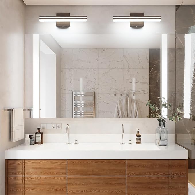 SineRise 16-Inch LED Modern Bathroom Vanity Light Bar, Brown Modern Acrylic Bathroom Wall Lighting Fixtures Over Mirror (Cool White 6000K)