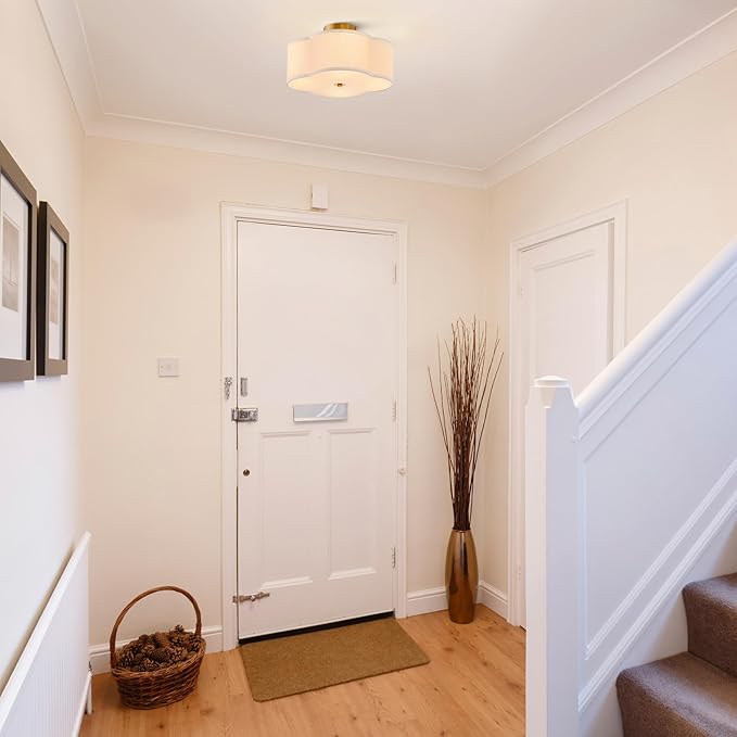 VONLUCE Semi Flush Mount Ceiling Light, 13" Ceiling Light Fixture with Four Leaf Clover-Shaped, 4-Light Modern Light Fixture for Bedroom Living Room Nursery Hallway, White Shade & Gold Finish