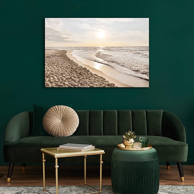 Coastal Beach Picture Wall Art: Ocean Sunset Sea Waves Canvas Prints Large Contemporary Tropical Sands Scenery Painting Nature Seaside Seascape Artwork for Bathroom Bedroom Office