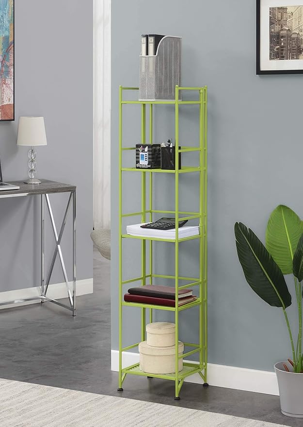 Convenience Concepts Xtra Storage Shelves - 5-Tier Folding Metal Storage Shelves, Closet Organizer for Office, Laundry Room, Bedroom, Garage, Kitchen, Bathroom, Lime Green