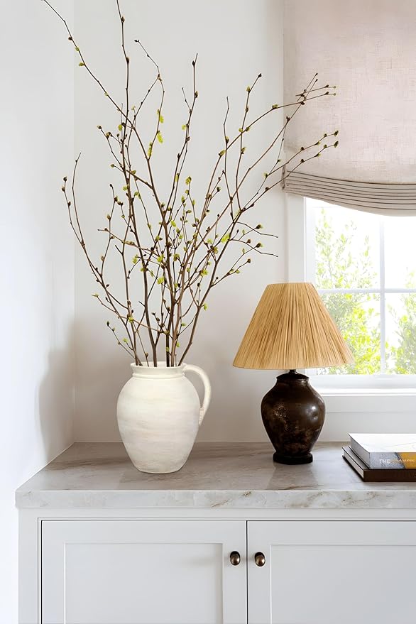 Ceramic Rustic Farmhouse Vase, 7.1" Pottery Beige Pitcher Vase for Flowers Pampas Grass Centerpieces Boho Modern Rustic Farmhouse Decor for Living Room Kitchen Countertop Entryway Dinner Table Shelf