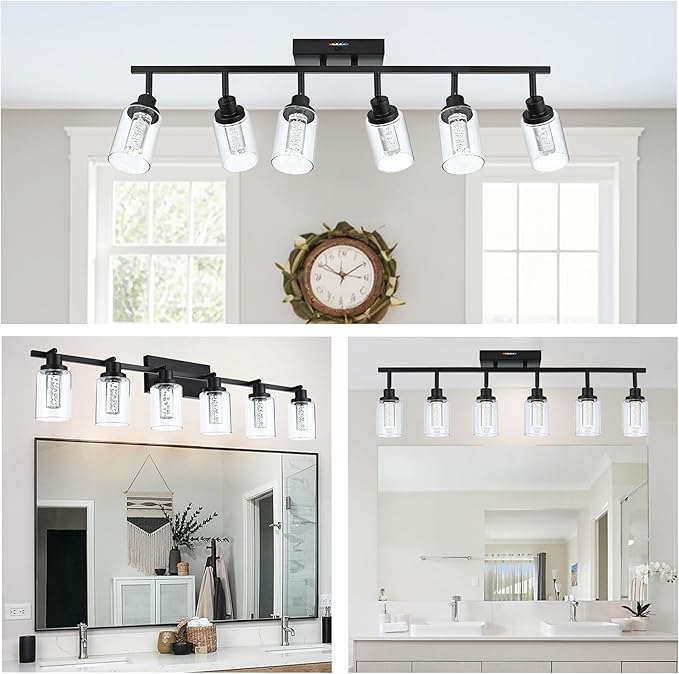 MELUCEE LED Track Light Semi Flush Mount Ceiling Spotlight 6 Lights Bathroom Light Fixtures Over Mirror with Flexibly Rotatable Light Heads, Built-in LED Chips, 5-Color Temperature Adjustable