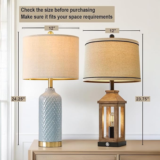 24.25" Table Lamps Modern Ceramic Blue Lamps for Living Room Farmhouse Bedside Lamps Boho Lamps for Night Stands Costal Bedroom Lamps Side Table Lamps End Table Lamps