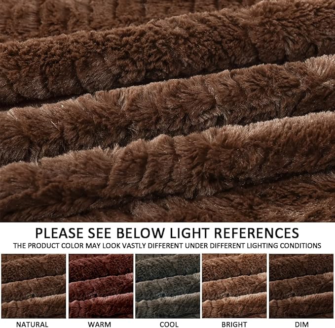 YUSOKI Luxury Faux Fur Throw Blanket(Without Pillows) 2 Layers,3lb,All Ages,Home Decoration, (Brown,50" x 63")