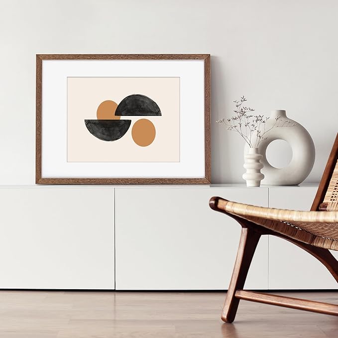 12x16 Picture Frame, Solid Oak Wood 12 x 16 Frame for Wall, 12 by 16 Picture Frames with Real Glass, 12x16 Frame Matted to 8.5x11, Rusitic Wood 12"x16" Poster Frame, Walnut Color, 1 Pack