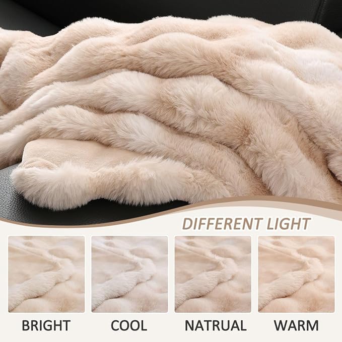 Faux Fur Throw Blanket Yellow Fluffy Bubble Throw Blanket 60x80 for Sofa Couch Bedroom Fuzzy Soft Cozy Thick Khaki Tie-dye