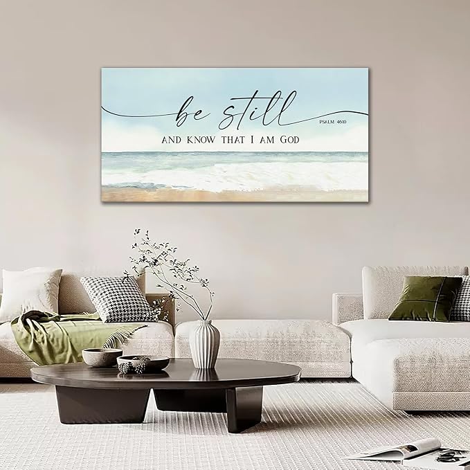 Large Christian Wall Art Be Still and Know That I Am God Pictures Wall Decor Bible Verse Psalm Canvas Painting Print Modern Home Decor Artworks Framed for Living Room Bathroom Master Bedroom 60"x30"