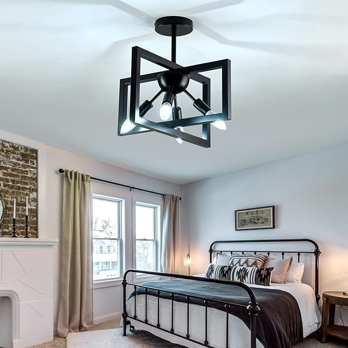 ZGLAOJT 4-Lights Ceiling Light Fixture Modern Black Semi Flush Mount Ceiling Lighting Matte Chandelier for Bedroom Kitchen Foyer Hallway Living Room Farmhouse