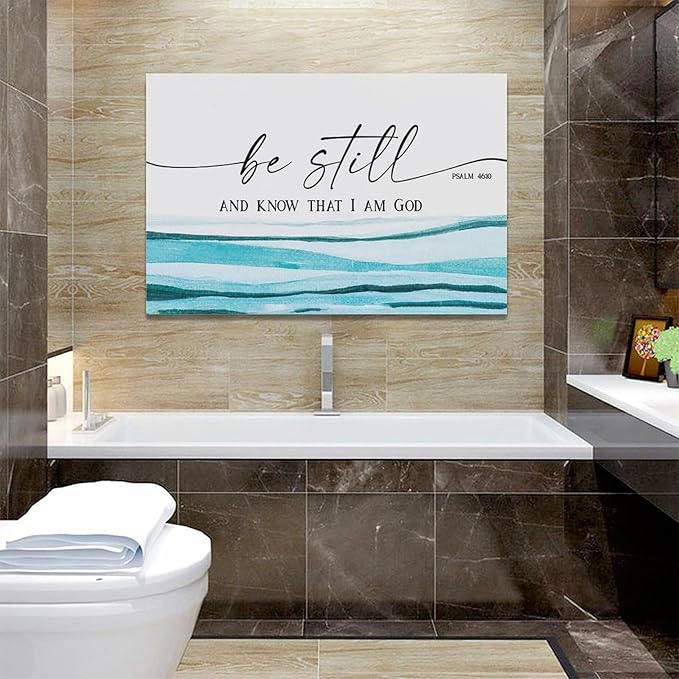 Large Christian Wall Art Be Still and Know That I Am God Pictures Wall Decor Bible Verse Psalm Canvas Painting Print Modern Home Decor Artworks Framed for Living Room Bathroom Master Bedroom 24"x16"