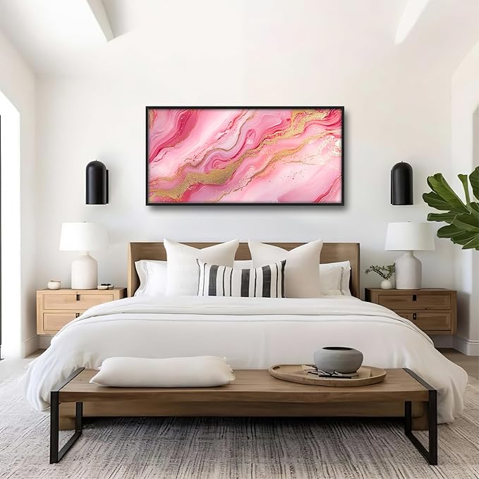 Lovira Abstract Pink Marble Large Wall Art Gold Wave Canvas Wall Decor Pictures Prints Painting Framed Modern Artwork for Living Room Bedroom Bathroom Office 30"x60"