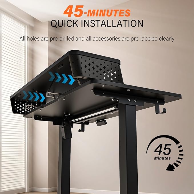 Electric Standing Desk with 2 Drawers 55''x 24'' Adjustable Height Sit to Stand Up Desk with Storage Shelf, C-Clamp Mount Compatible Black Home Office Desks Computer Gaming Table Ergonomic Workstation
