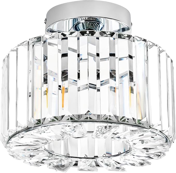 VONLUCE Semi Flush Mount Ceiling Light, Crystal Hallway Light Modern Ceiling Light Fixture, Nickel Flush Mount Chandelier for Kitchen Bedroom Living Room Entryway