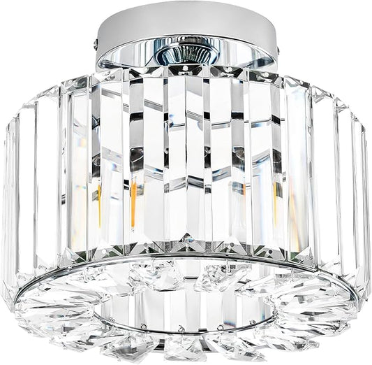 VONLUCE Semi Flush Mount Ceiling Light, Crystal Hallway Light Modern Ceiling Light Fixture, Nickel Flush Mount Chandelier for Kitchen Bedroom Living Room Entryway