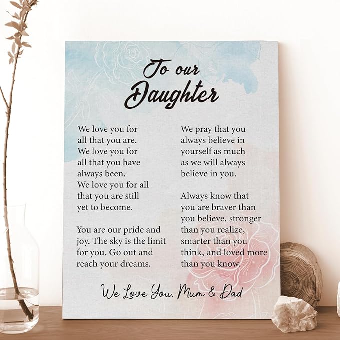 Inspirational Daughter Canvas Wall Art - Gifts for Daughter Canvas Prints Framed Paintings Artwork Ready to Hang Home Bedroom Girls Room Wall Decor 15 x 11.5 Inches