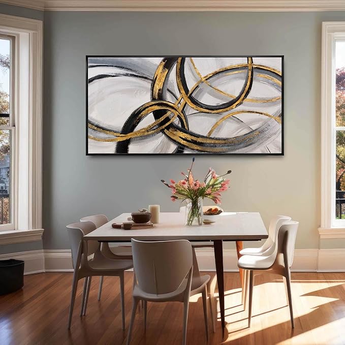 Kureful Gold and Black Abstract Wall Art Modern Artwork Canvas Pictures for Wall Decor Line Wall Prints for Office Hotel 24"x 48" Ready to Hang