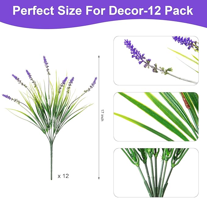 Artificial Faux Plants Flowers for Outdoor Decorations, Fake Monkey Grass for Outside Porch Patio, No Fade Realistic Greenery Plant, UV Resistant Artificial Shrubs for Courtyard Window Garden