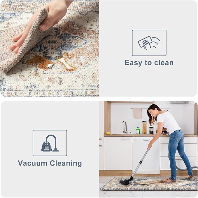 KIMODE Anti Fatigue Kitchen Mats for Floor, Boho Kitchen Rugs Sets of 2, Non Slip Waterproof Kitchen Floor Mat, Ergonomic Cushioned Standing Mat for Sink Laundry Desk Blue Glod 20"x59"+20"x32"