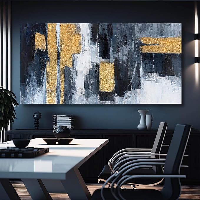 VAYIMDH Abstract Wall Print Textured Wall Pictures Large Canvas Wall Art for Living Room 29"x58" Office Wall Decor Gold Foil Artwork