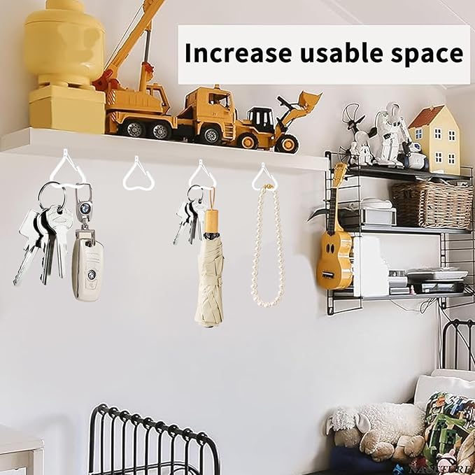 Lamp Wire Hook,Heart-Shaped Screw-in Wall Hooks for Outdoor Decor, Champagne Metal, Key Hook,Decorative Plant Hanging,Clothes Hook (White, 10Pcs)