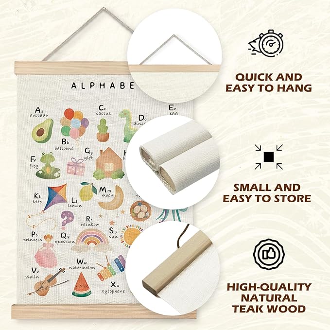 Supwhd Alphabet ABC Wall Decor, ABC Alphabet Posters for Toddler Kids Nursery Classroom Playroom, Wall Art Framed 12x16