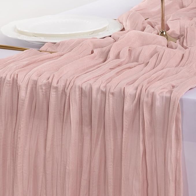 Socomi 15pcs Pink Cheesecloth Table Runner Fall Thanksgiving Boho Rustic Gauze Dusty Pink Farmhouse 120 inch 10FT Cheese Cloth Runner for Wedding Party Baby Shower Birthday Home Decor Holiday