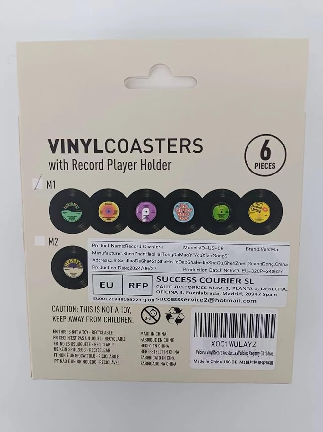 Valdivia Vinyl Record Coasters for Drinks with Records Player, Retro Album Coasters Set of 6, Funny New Home Decor for Housewarming Gifts, Music Lovers Presents, Cool Apartments Decoration Gifts Ideas