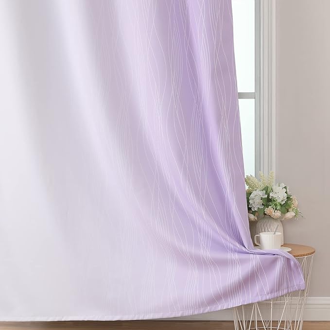 Estelar Textiler Lilac and Greyish White Ombre Blackout Curtains 54 Inch Length 2 Panels, Full Room Darkening Gradient Drapes for Kitchen, Thermal Insulated Grommet Short Curtains for Bathroom,42Wx54L