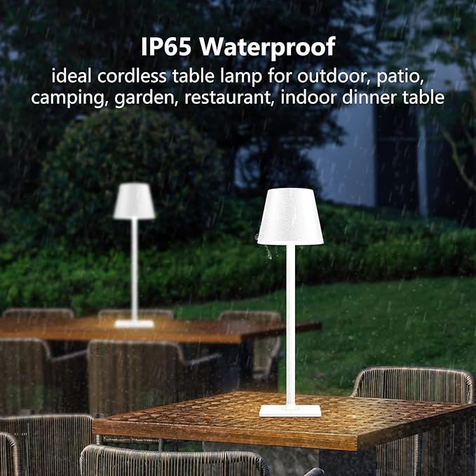 Cordless Table Lamp Rechargeable Lamps: 6000mAh Battery Operated Table Lamp Outdoor Waterproof, Touch Control, Portable Wireless Desk Lamp for Dinner/Bedroom/Restaurant ๏ผWhite2 Pack