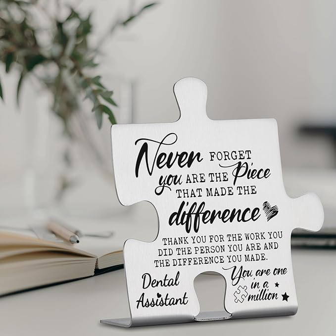 Dental Assistant Gifts, Thank You Appreciation Gifts for Dental Assistant Week Birthday Christmas Office Desk Decor Puzzle Piece Decorative Signs Plaques YCC35